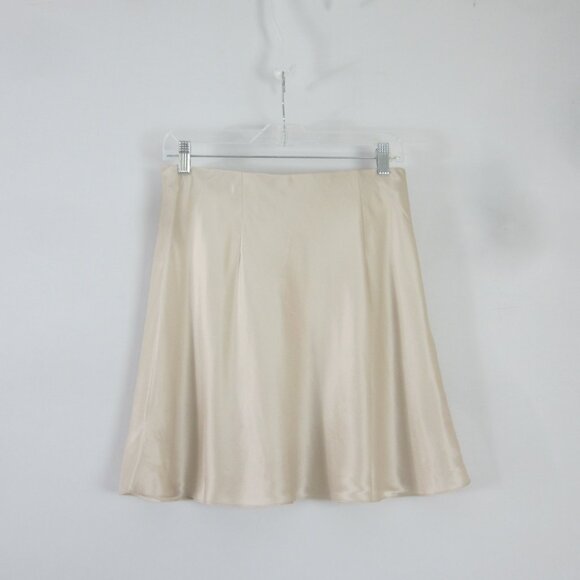 New QUINCE Womens Large Champagne IvoryWashable 100% Silk Mini Skirt Short Satin - Picture 1 of 6